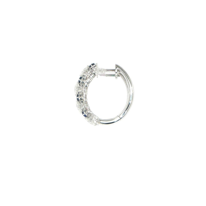 18K White Gold Diamond and Sapphire Hoop Earrings