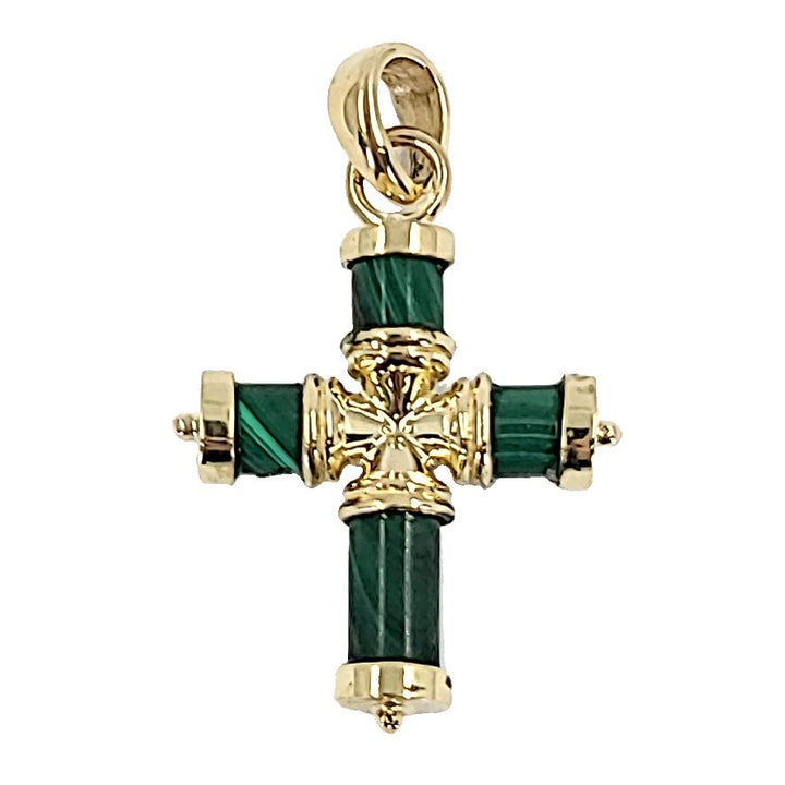 14K Yellow Gold Custom Malachite Cross Pendant
