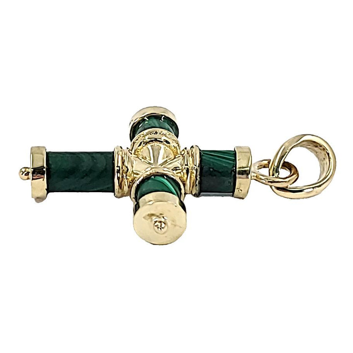 14K Yellow Gold Custom Malachite Cross Pendant