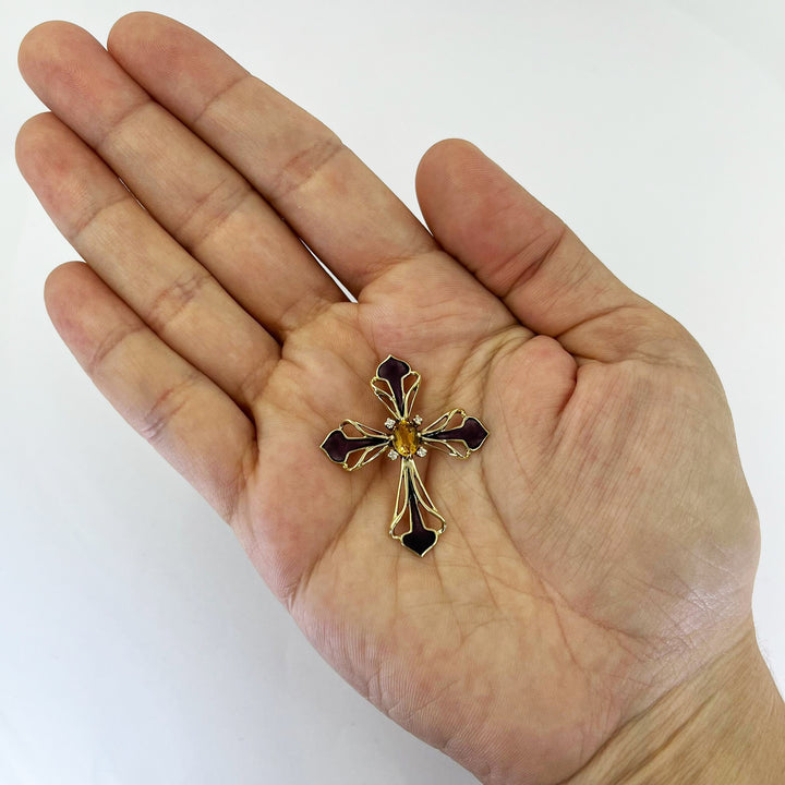 Enamel and Citrine Cross Pendant