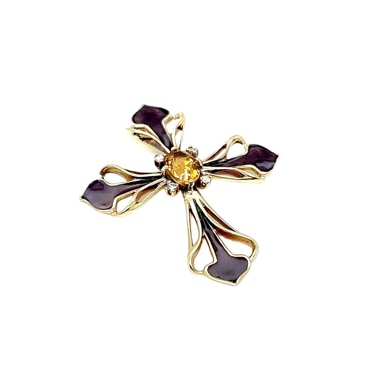 Enamel and Citrine Cross Pendant