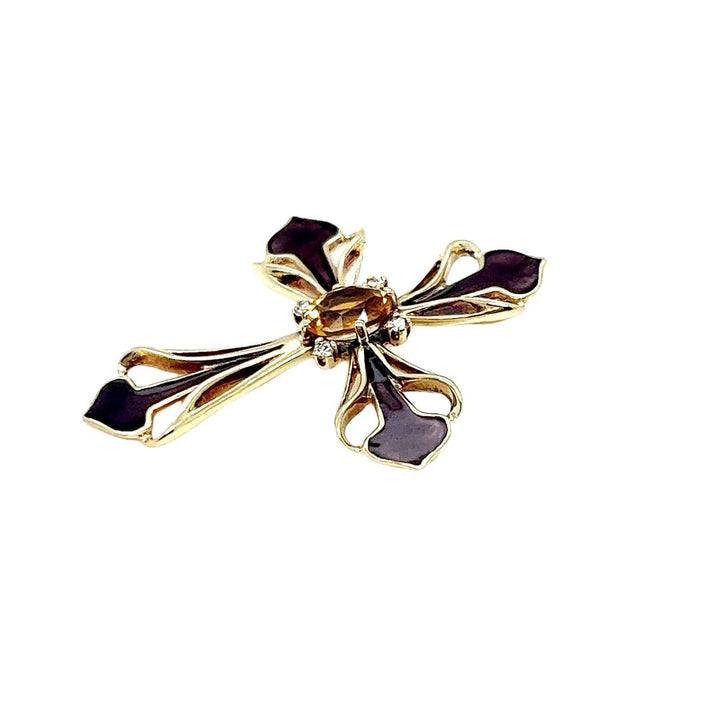 Enamel and Citrine Cross Pendant