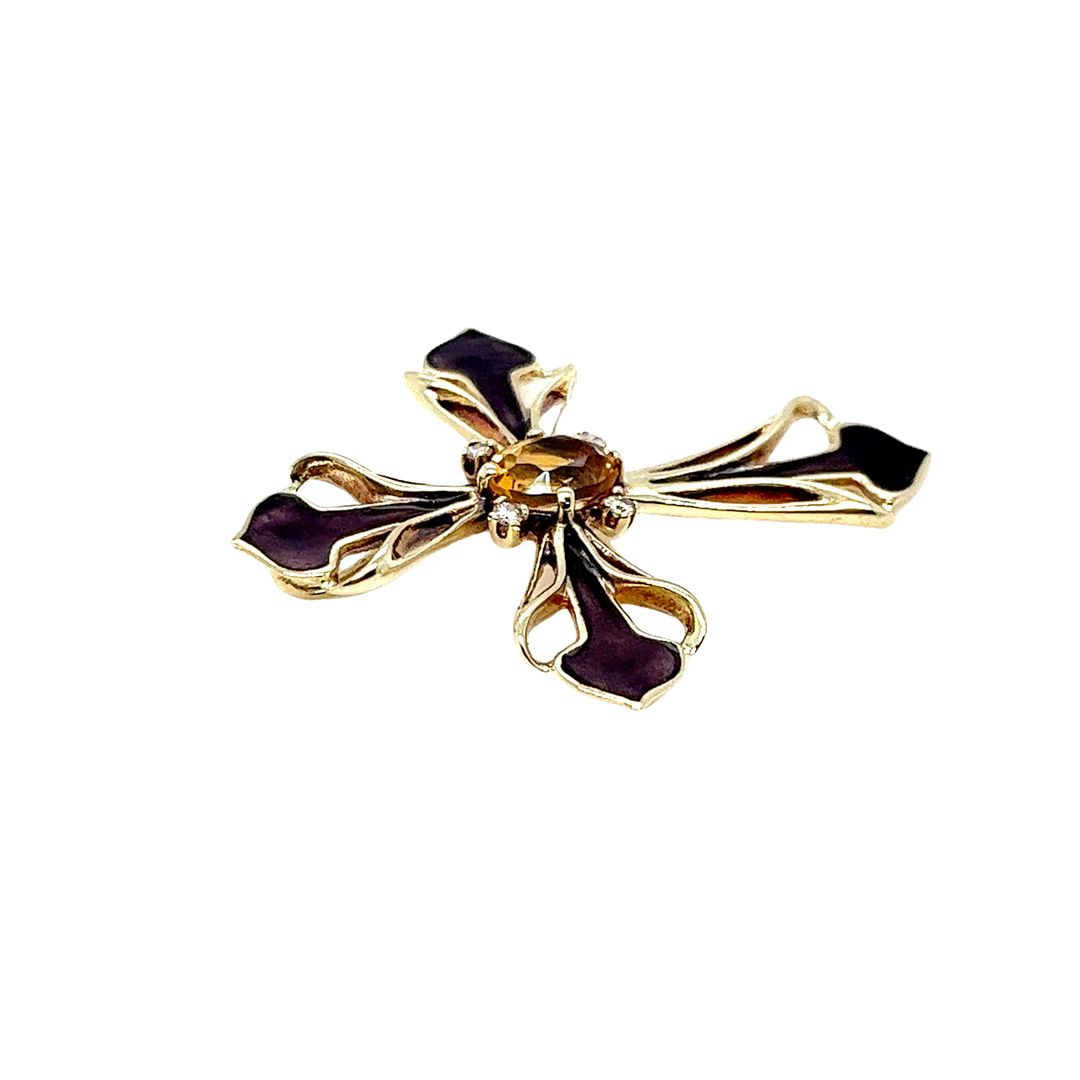 Enamel and Citrine Cross Pendant