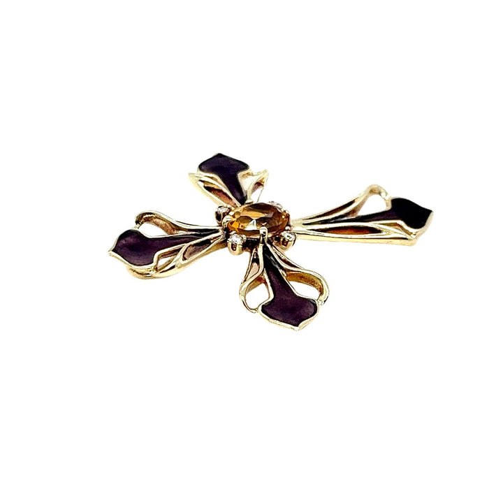 Enamel and Citrine Cross Pendant