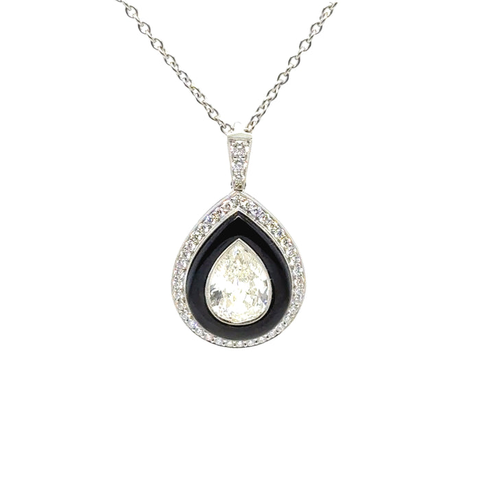 Onyx and Pear Diamond Pendant Necklace