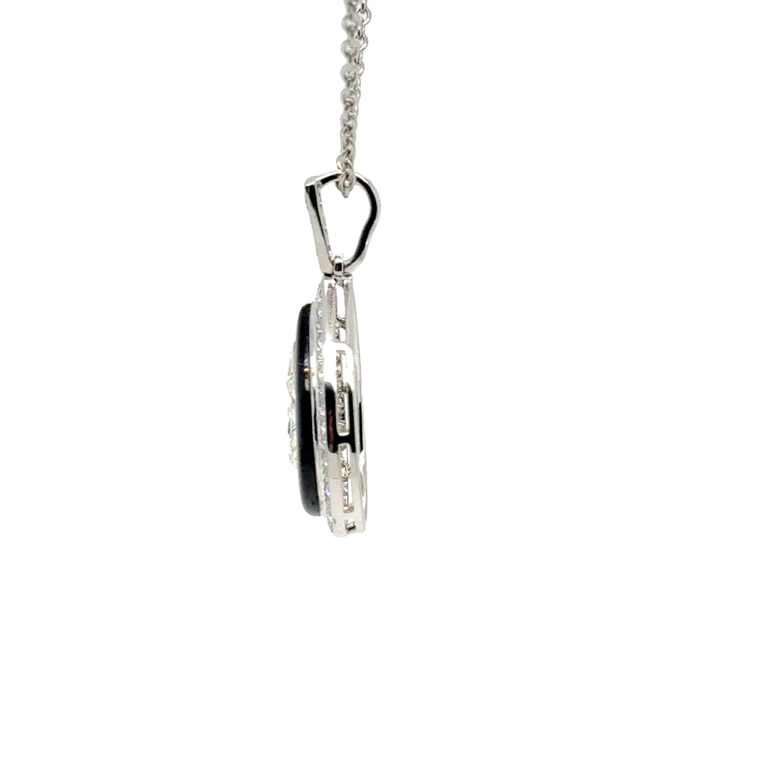 Onyx and Pear Diamond Pendant Necklace