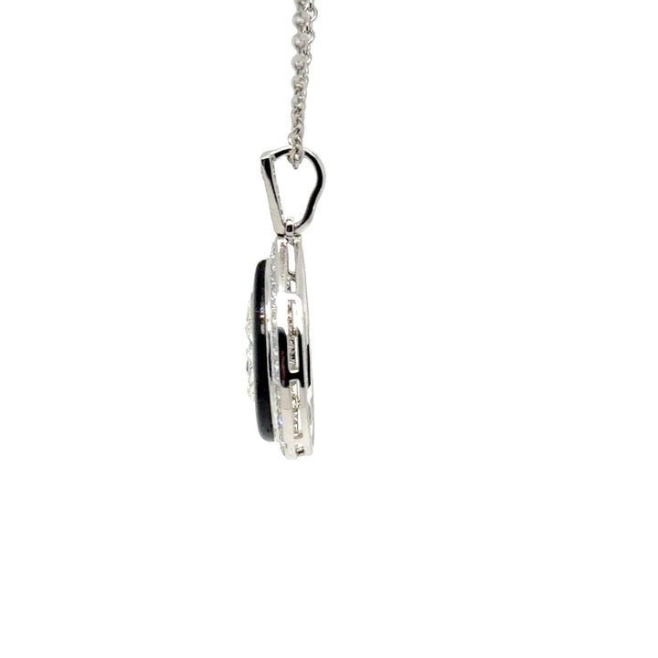 Onyx and Pear Diamond Pendant Necklace