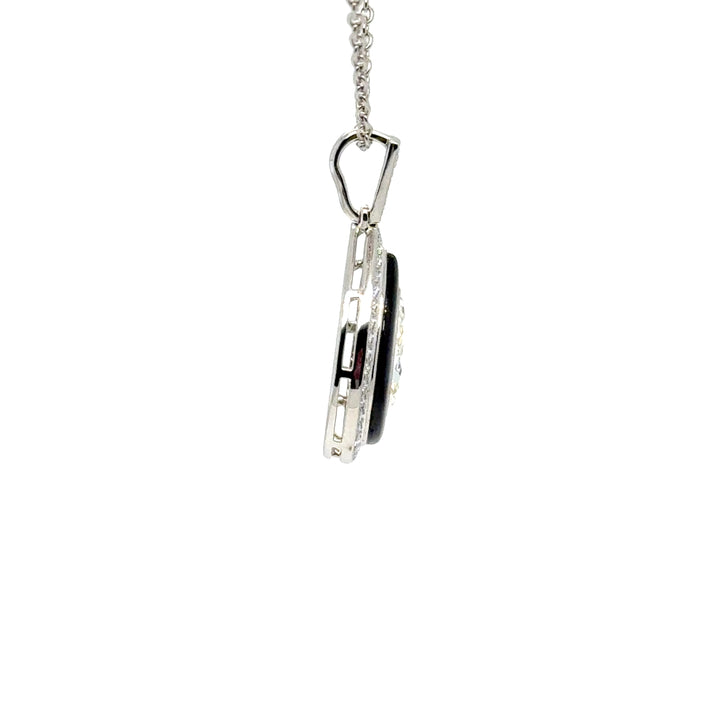 Onyx and Pear Diamond Pendant Necklace