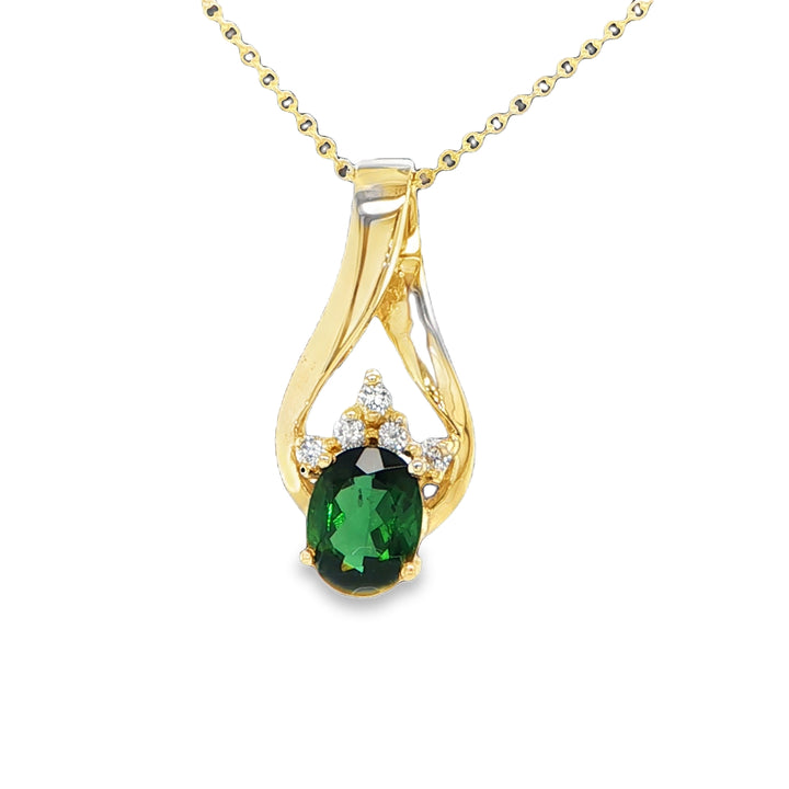 14K Yellow Gold Tourmaline & Diamond Pendant