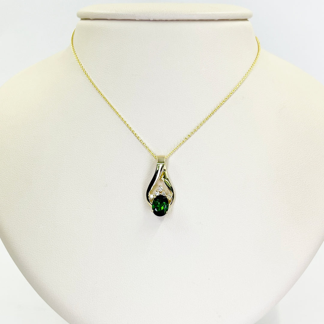14K Yellow Gold Tourmaline & Diamond Pendant
