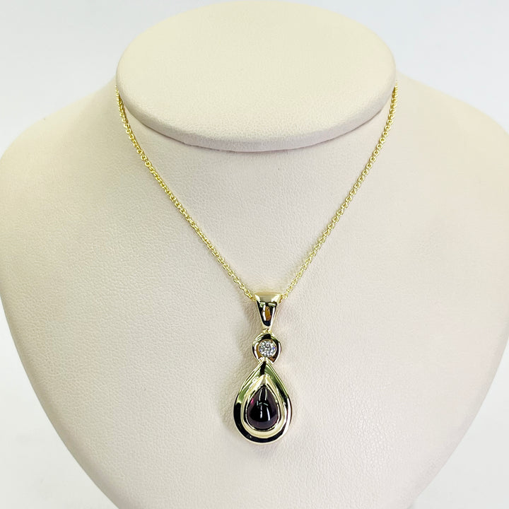 14K Yellow Gold Garnet & Diamond Pendant