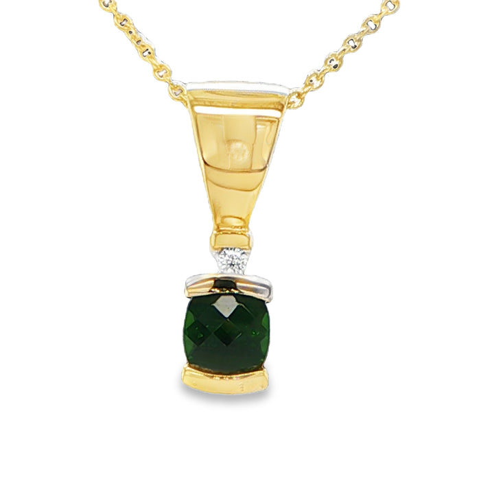 14K Yellow Gold Tourmaline & Diamond Pendant
