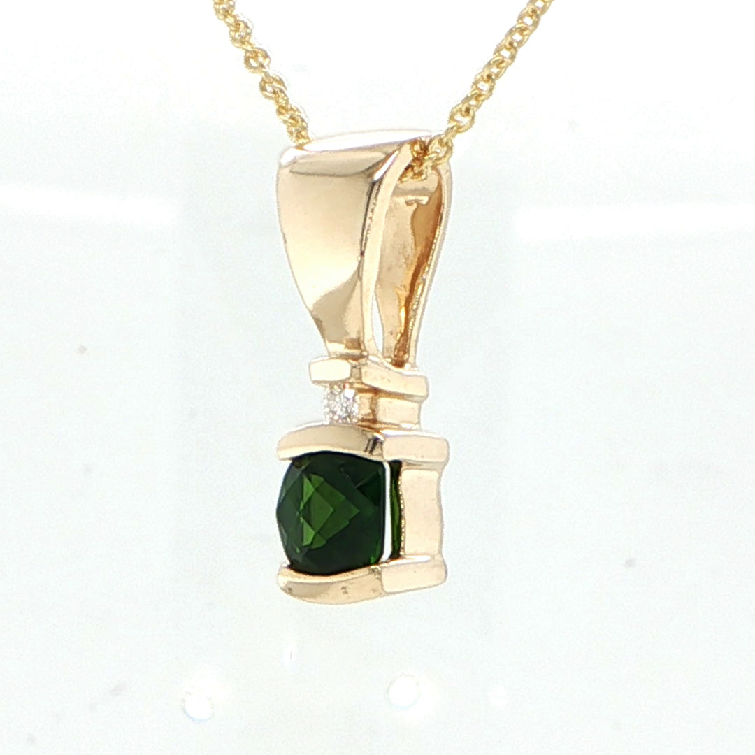 14K Yellow Gold Tourmaline & Diamond Pendant