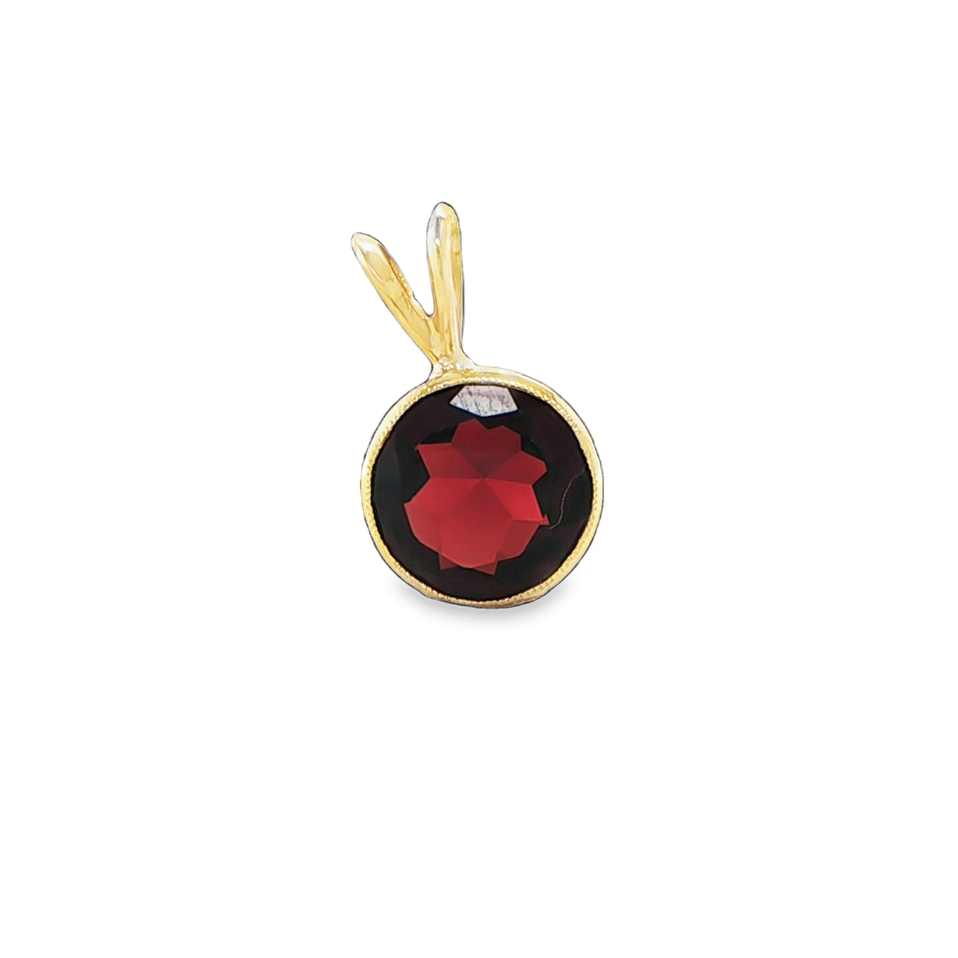 14K Yellow Gold Bezel-Set Garnet Pendant