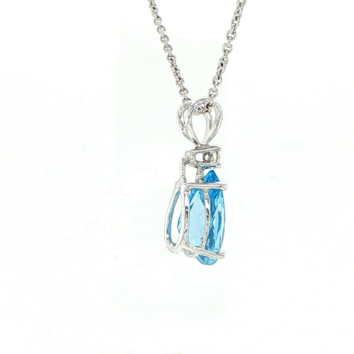 14K White Gold Pear Blue Topaz & Diamond Pendant