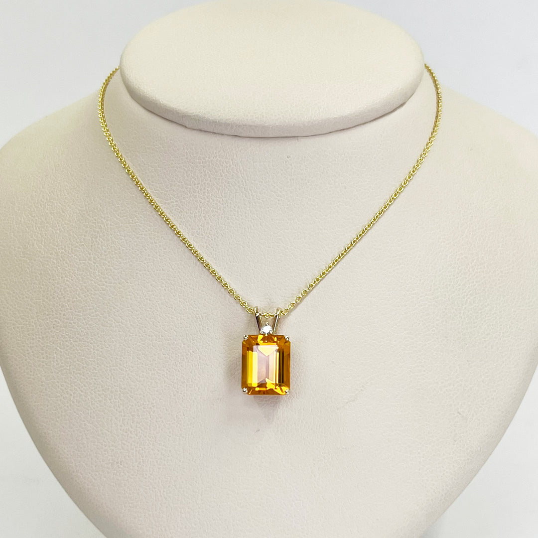 14K Yellow Gold Citrine & Diamond Pendant