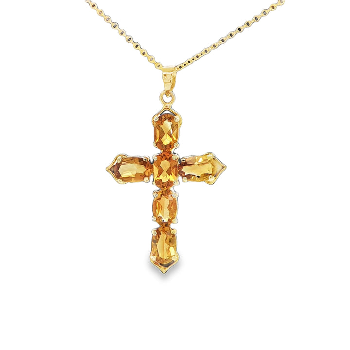 14K Yellow Gold Citrine Cross Pendant