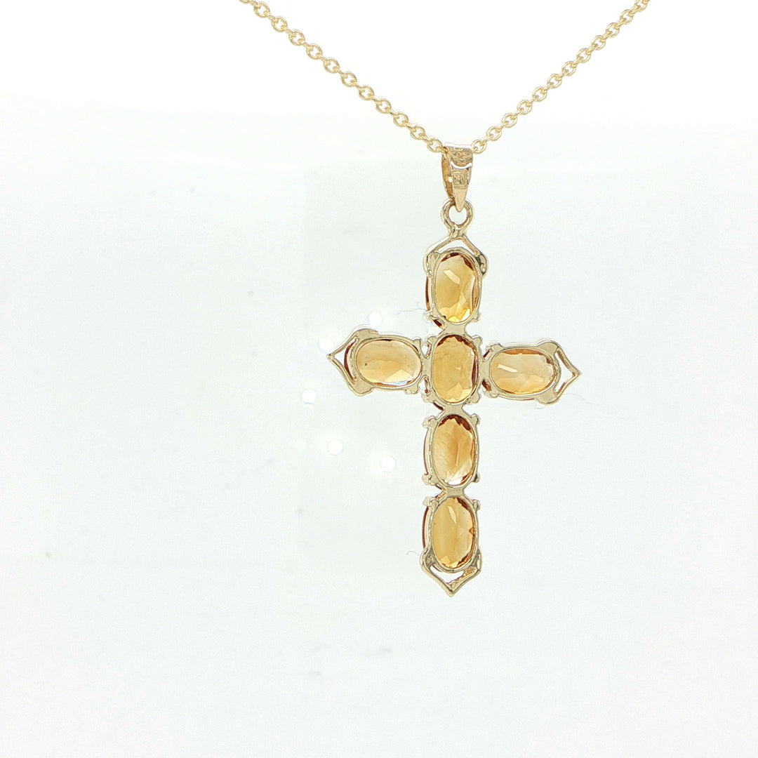 14K Yellow Gold Citrine Cross Pendant