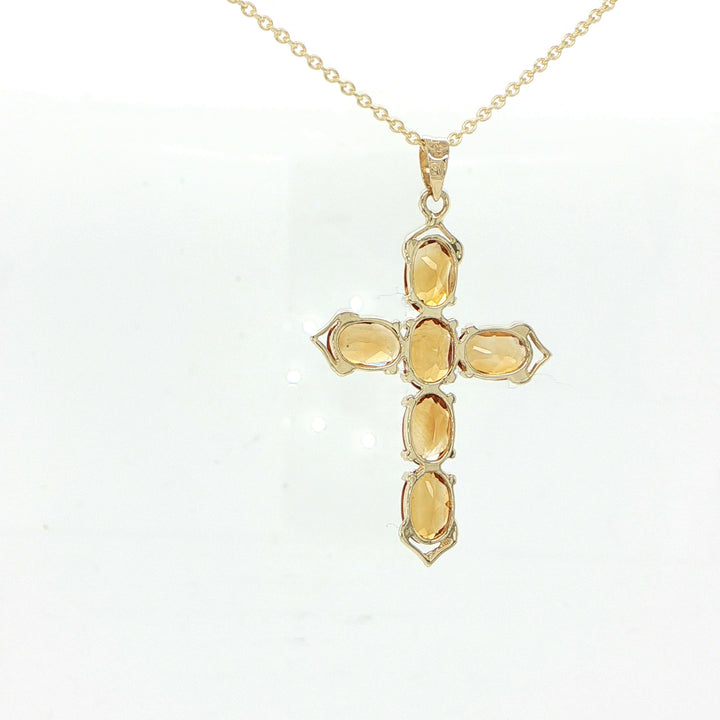 14K Yellow Gold Citrine Cross Pendant
