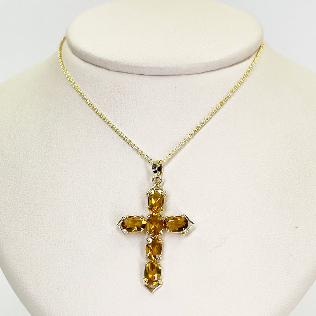 14K Yellow Gold Citrine Cross Pendant