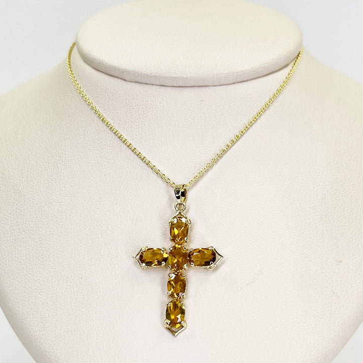 14K Yellow Gold Citrine Cross Pendant