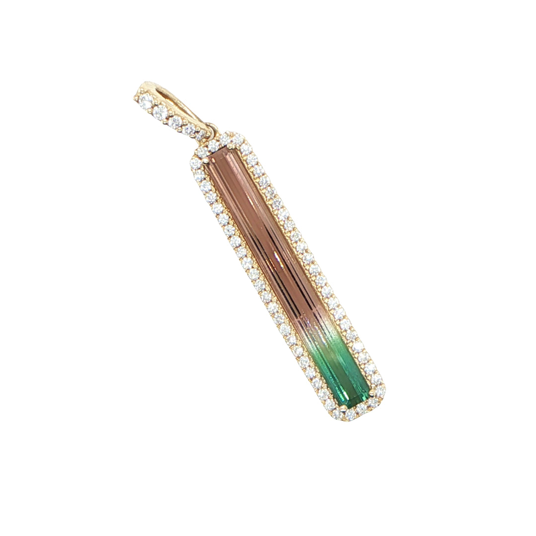 14K Yellow Gold Bi-Color Tourmaline Diamond Pendant