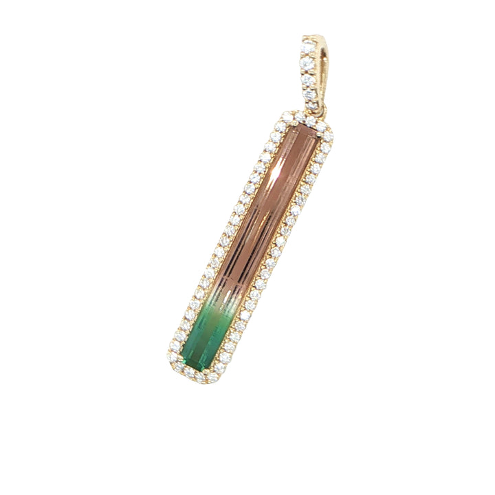 14K Yellow Gold Bi-Color Tourmaline Diamond Pendant