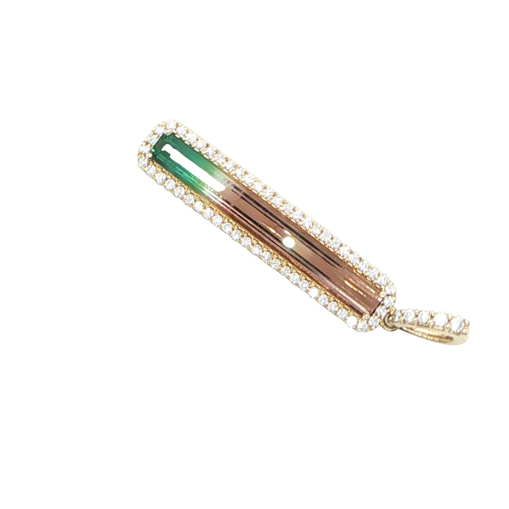 14K Yellow Gold Bi-Color Tourmaline Diamond Pendant