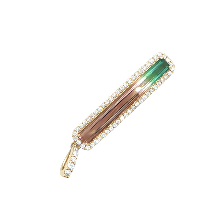 14K Yellow Gold Bi-Color Tourmaline Diamond Pendant