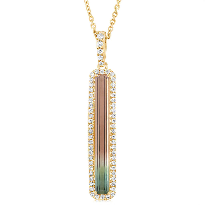 14K Yellow Gold Bi-Color Tourmaline Diamond Pendant