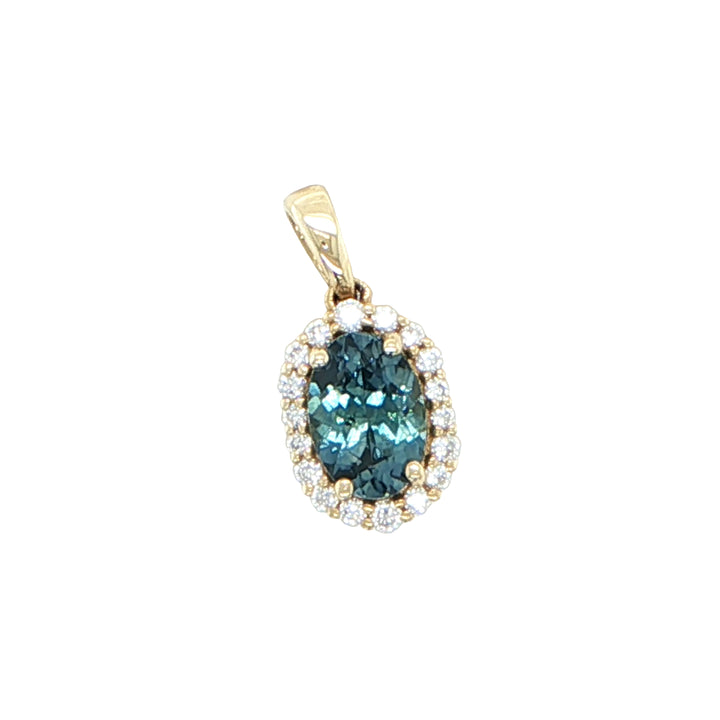 14K Yellow Gold Montana Sapphire Diamond Pendant