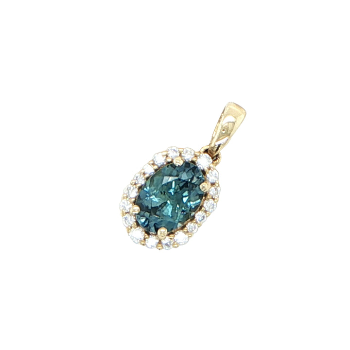 14K Yellow Gold Montana Sapphire Diamond Pendant