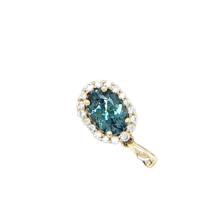 14K Yellow Gold Montana Sapphire Diamond Pendant