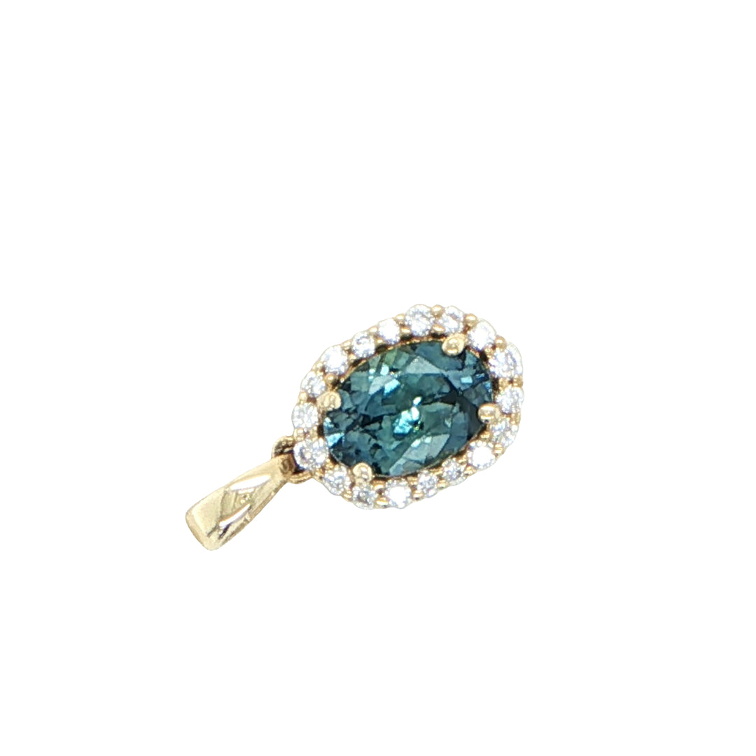 14K Yellow Gold Montana Sapphire Diamond Pendant