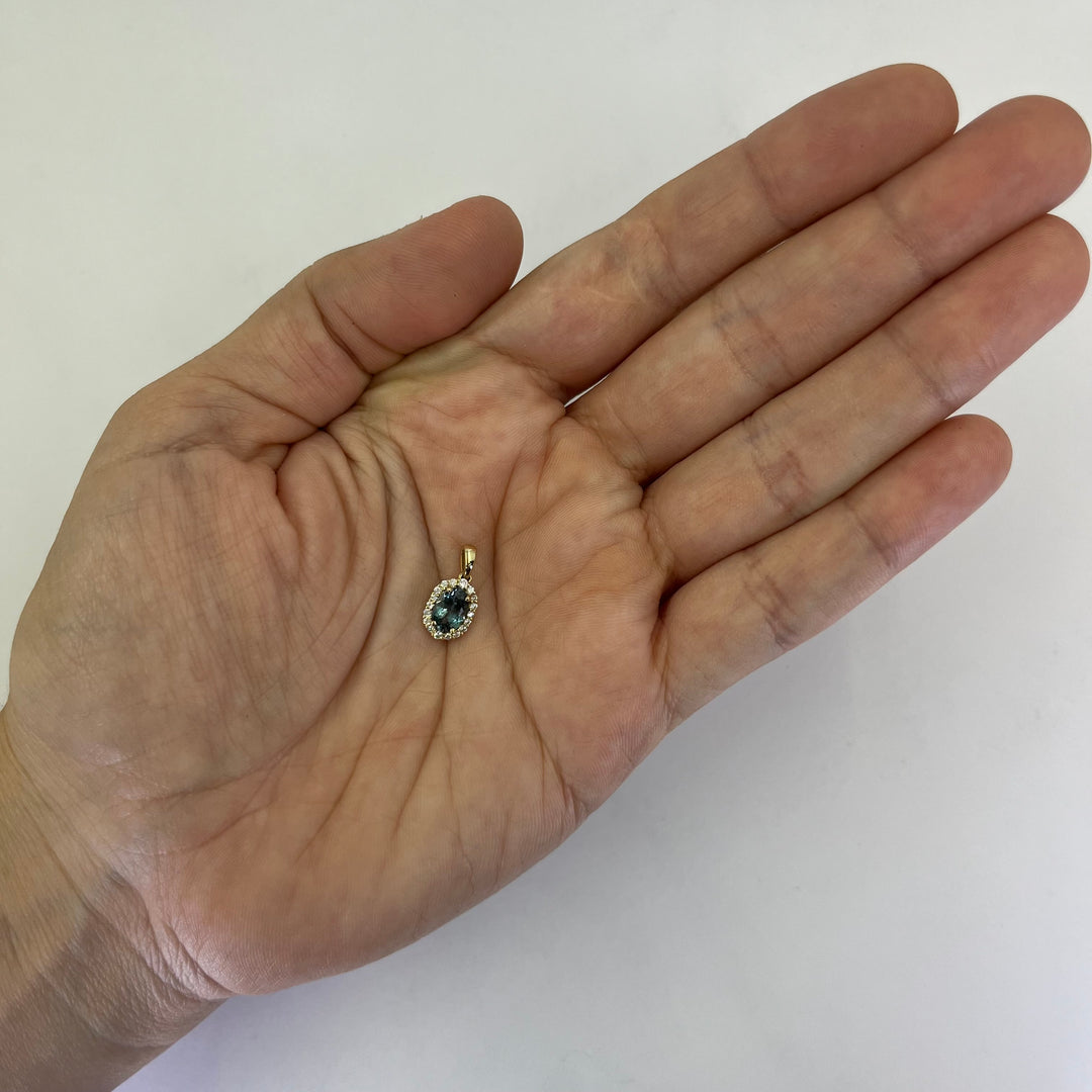14K Yellow Gold Montana Sapphire Diamond Pendant
