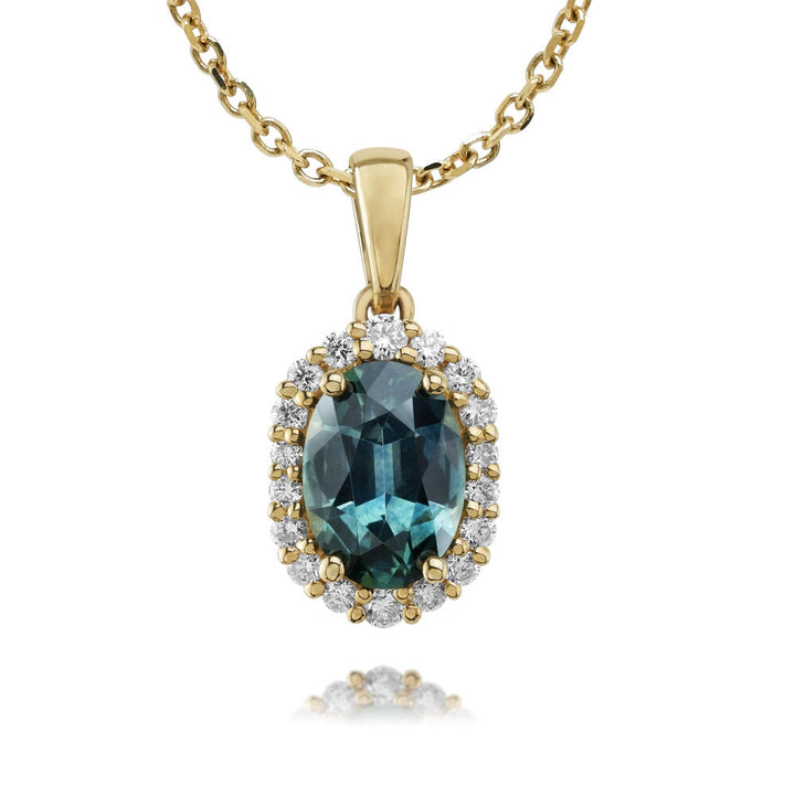 14K Yellow Gold Montana Sapphire Diamond Pendant