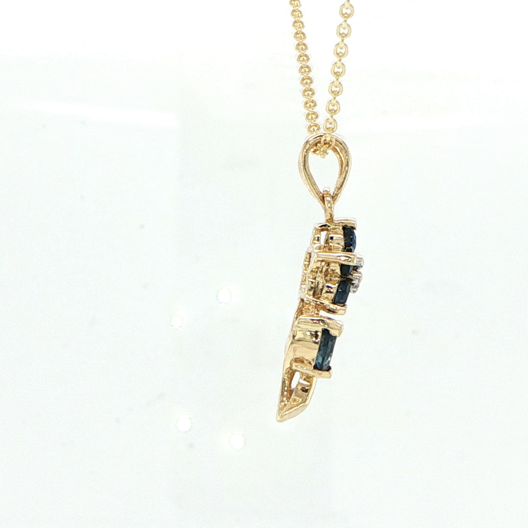 14K Yellow Gold Blue Sapphire & Diamond Flower Pendant