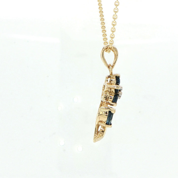 14K Yellow Gold Blue Sapphire & Diamond Flower Pendant