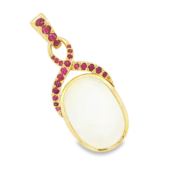 18K Yellow Gold Moonstone & Ruby Pendant