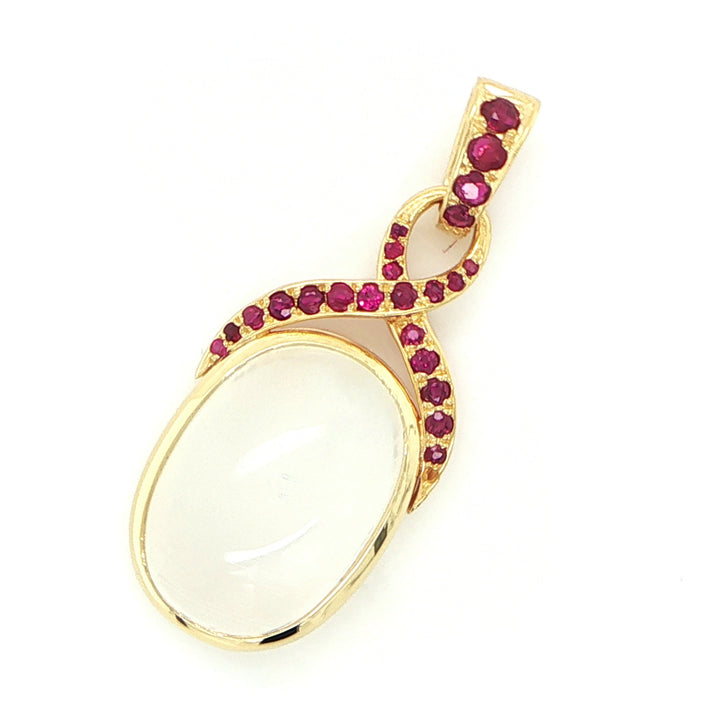 18K Yellow Gold Moonstone & Ruby Pendant
