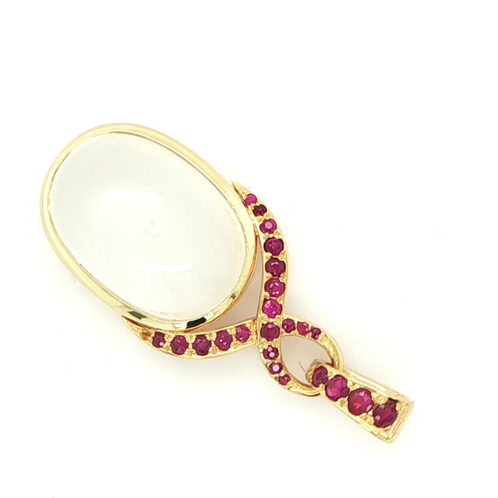 18K Yellow Gold Moonstone & Ruby Pendant