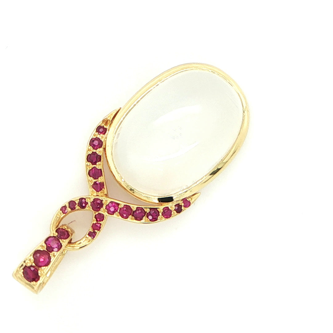 18K Yellow Gold Moonstone & Ruby Pendant