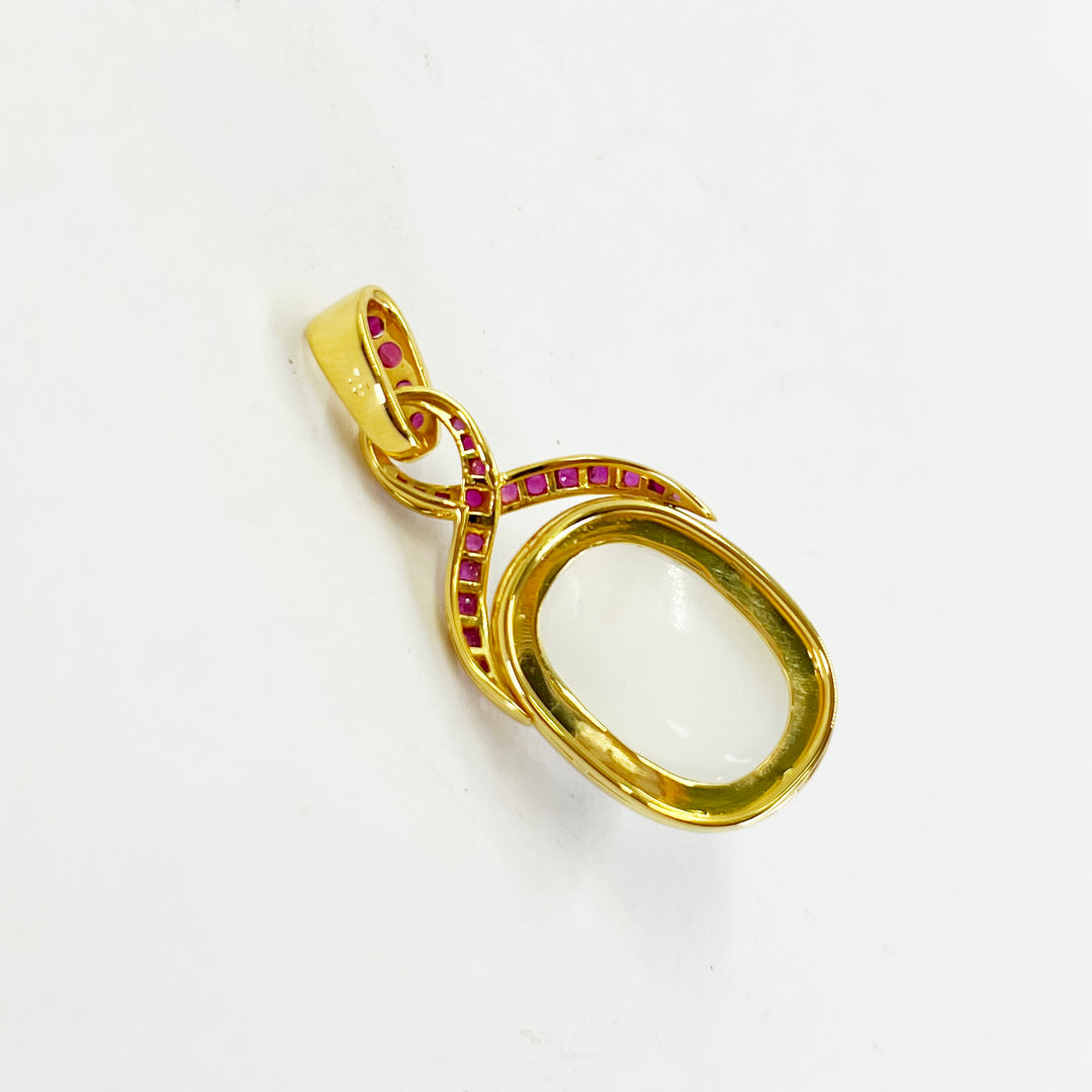 18K Yellow Gold Moonstone & Ruby Pendant