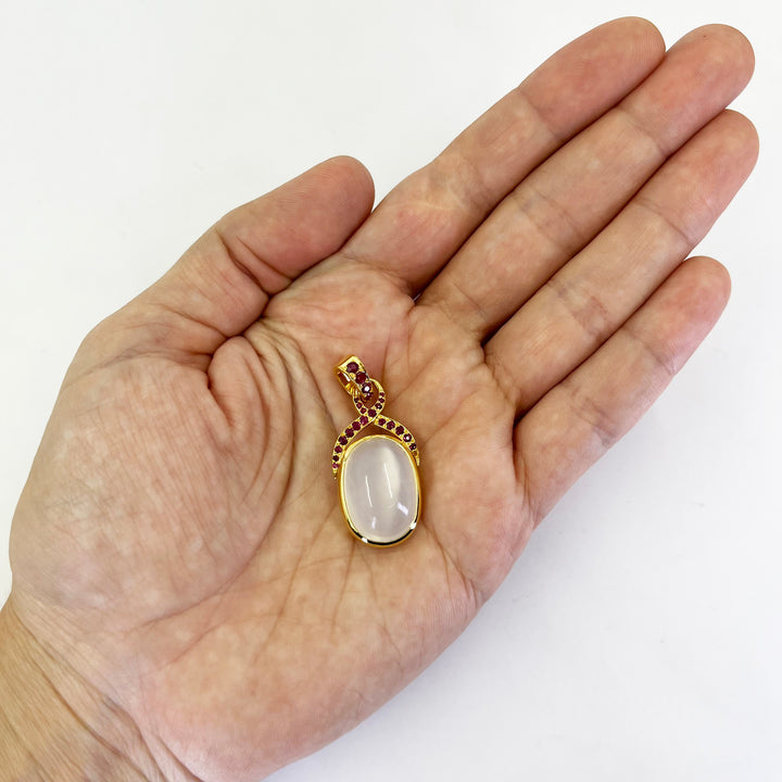 18K Yellow Gold Moonstone & Ruby Pendant