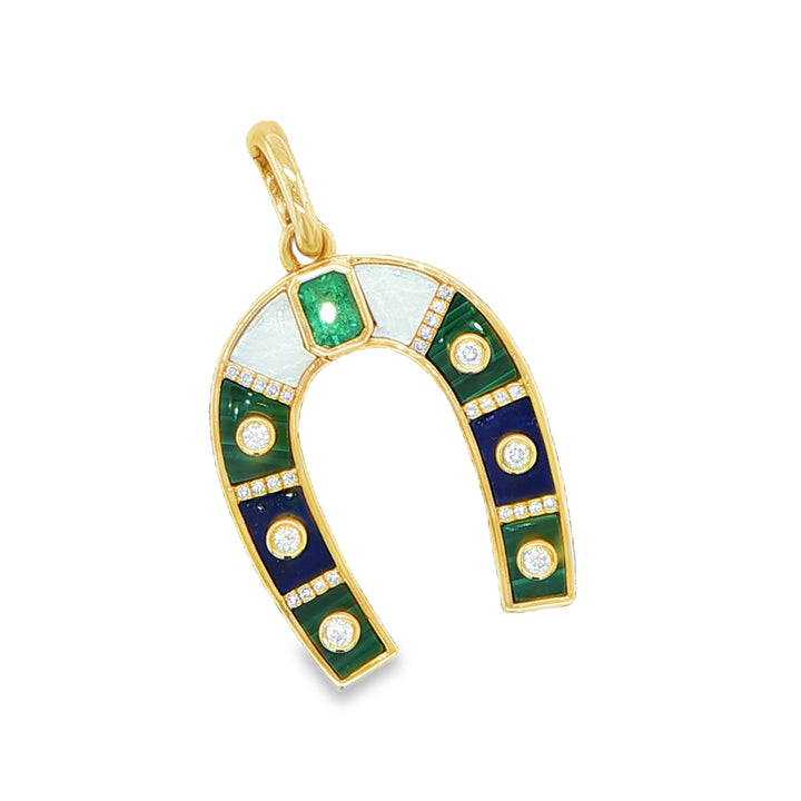 14K Yellow Gold Horseshoe Pendant with Emerald