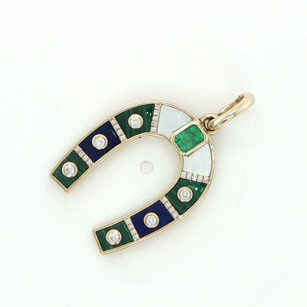14K Yellow Gold Horseshoe Pendant with Emerald