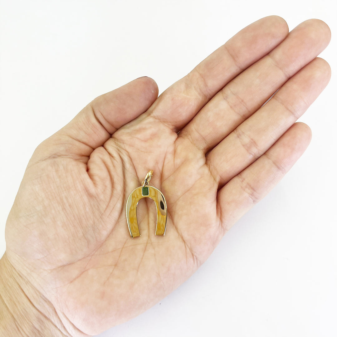 14K Yellow Gold Horseshoe Pendant with Emerald