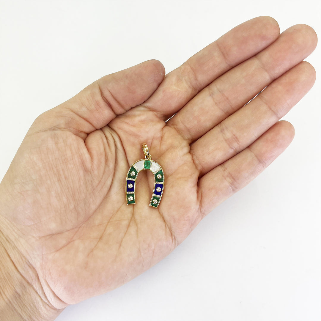 14K Yellow Gold Horseshoe Pendant with Emerald