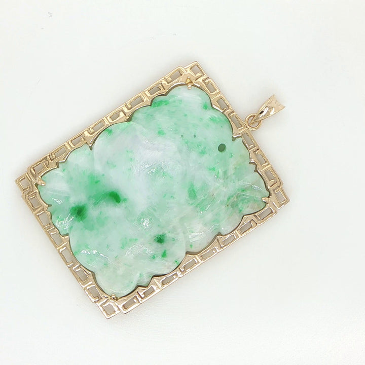 14K Yellow Gold Carved Jadeite Floral Pendant