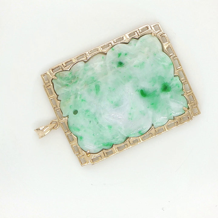14K Yellow Gold Carved Jadeite Floral Pendant